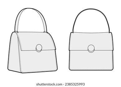 Carry Bag baguette silhouette bag. Fashion accessory technical illustration. Vector satchel front 3-4 view for Men, women, unisex style, flat handbag CAD mockup sketch outline isolated