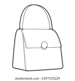 Carry Bag baguette silhouette bag. Fashion accessory technical illustration. Vector satchel front 3-4 view for Men, women, unisex style, flat handbag CAD mockup sketch outline isolated