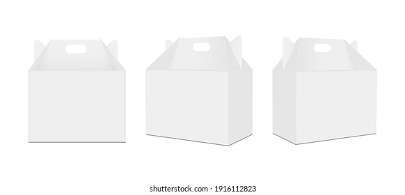 Carry Boxes with Handle Isolated on White Background, Front and Side View. Vector Illustration