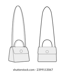 Carry Cross-Body Mini Bag. Fashion accessory technical illustration. Vector satchel front 3-4 view for Men, women, unisex style, flat handbag CAD mockup sketch outline isolated