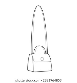 Carry Cross-Body Mini Bag silhouette. Fashion accessory technical illustration. Vector satchel front 3-4 view for Men, women, unisex style, flat handbag CAD mockup sketch outline isolated