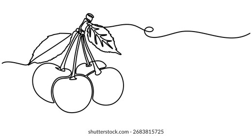 La fruta lleva el dibujo continuo de una línea, diseño minimalista de la cereza. Dibujado a mano esbozo. 