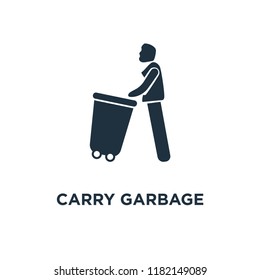 Carry Garbage icon. Black filled vector illustration. Carry Garbage symbol on white background. Can be used in web and mobile.