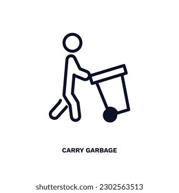 Mülleimer tragen. Die dünne Linie trägt das Müllsymbol aus der Verhaltens- und Action-Kollektion. Rahmenvektor einzeln auf weißem Hintergrund. Editierbares Mülleimer-Symbol kann im Web und mobil verwendet werden