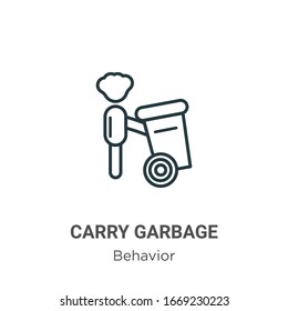 Carry garbage outline vector icon. Thin line black carry garbage icon, flat vector simple element illustration from editable behavior concept isolated stroke on white background