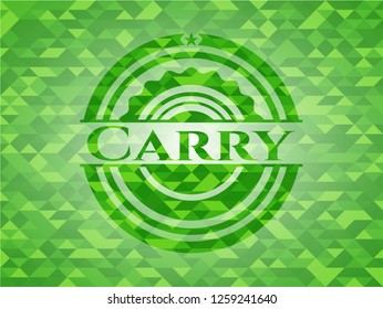 Carry green emblem with triangle mosaic background