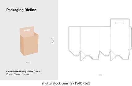Caja de la manija de transporte Embalaje Dieline Plantilla