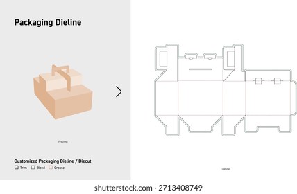 Mango de transporte Caja de regalo Embalaje Dieline Plantilla