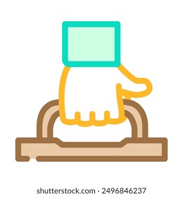 Vector del icono del color de la precaución del producto. Signo de precaución del producto de la etiqueta del mango de transporte. Ilustración aislada del símbolo