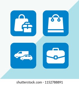 carry icon. 4 carry set with shopping bag, bag and van vector icons for web and mobile app