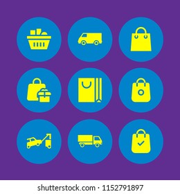 carry icon. 9 carry set with van, bag, tow and basket vector icons for web and mobile app