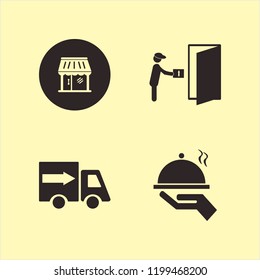 carry icon. carry vector icons set courier gives parcel, fast delivery truck, shop and tray hand