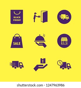 carry icon. carry vector icons set shopping bag, shop, courier gives parcel and tray hand