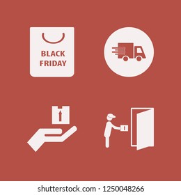 carry icon. carry vector icons set hand parcel, shopping bag, courier gives parcel and fast delivery truck