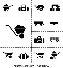 Carry icons. set of 13 editable filled carry icons such as wheel barrow, barrow, construction, sport bag, wheelbarrow