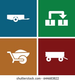 Carry icons set. set of 4 carry filled icons such as barrow, wheelbarrow