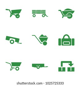 Carry icons. set of 9 editable filled carry icons such as wheel barrow, barrow, sport bag, wheelbarrow