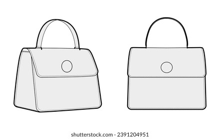 Carry Mini Bag silhouette bag. Fashion accessory technical illustration. Vector satchel front 3-4 view for Men, women, unisex style, flat handbag CAD mockup sketch outline isolated