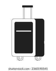 Carry on suitcase on wheels monochrome flat vector object. Spacious suitcase. Editable black and white thin line icon. Simple cartoon clip art spot illustration for web graphic design