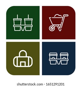 carry simple icons set. Contains such icons as Cup carrier, Wheelbarrow, Gym bag, can be used for web, mobile and logo