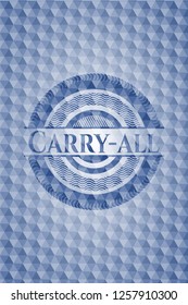 Carry-all blue badge with geometric pattern background.