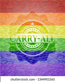 Carry-all emblem on mosaic background with the colors of the LGBT flag