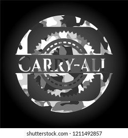 Carry-all written on a grey camouflage texture