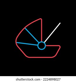 Carrycot bebé vector aislado sobre el icono de fondo negro. Símbolo gráfico para niños y recién nacidos sitio web y diseño de aplicaciones, logotipo, aplicación, interfaz de usuario