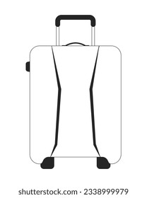 Carrying baggage flat monochrome isolated vector object. Luggage wheels. Packing suitcase. Editable black and white line art drawing. Simple outline spot illustration for web graphic design