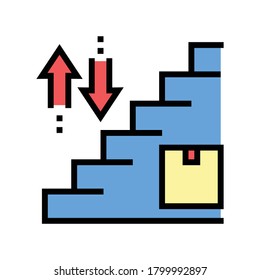 carrying box up and down steps color icon vector. carrying box up and down steps sign. isolated symbol illustration