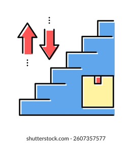 carrying box up and down steps color icon vector. carrying box up and down steps sign. isolated symbol illustration