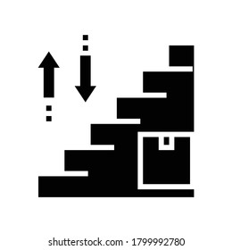 carrying box up and down steps glyph icon vector. carrying box up and down steps sign. isolated contour symbol black illustration