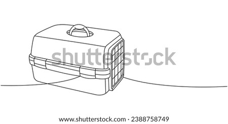 Carrying case, cage, pet box one line continuous drawing. Animals accessories, pet toy supplies continuous one line illustration.