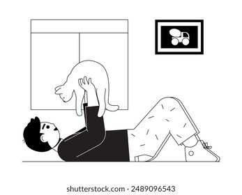 Carrying a cat while sleeping happily indoors, vector illustration.