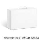 Carrying corrugated box case with plastic handle mockup. Half view. Vector illustration isolated on white background. Ready and simple to use for your design. EPS10.	