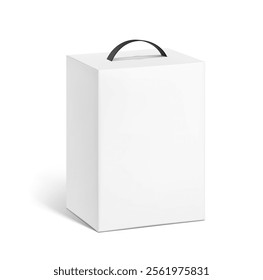 Carrying corrugated box case with plastic handle mockup. Half view. Vector illustration isolated on white background. Ready and simple to use for your design. EPS10.