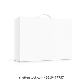 Carrying corrugated box case with plastic handle mockup. Half view. Vector illustration isolated on white background. Ready and simple to use for your design. EPS10.	
