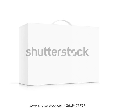 Carrying corrugated box case with plastic handle mockup. Half view. Vector illustration isolated on white background. Ready and simple to use for your design. EPS10.	