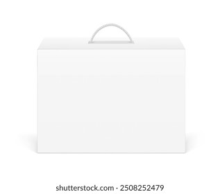 Carrying corrugated box case with rope handle mockup. Front view. Vector illustration isolated on white background. Ready and simple to use for your design. EPS10.	