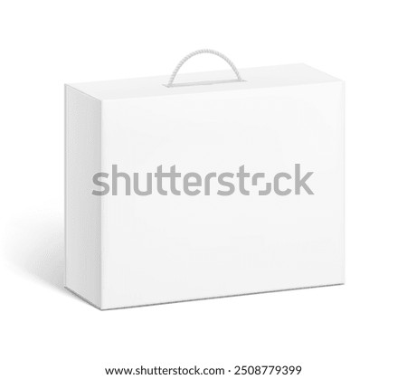 Carrying corrugated box case with rope handle mockup. Half side view. Vector illustration isolated on white background. Ready and simple to use for your design. EPS10.	