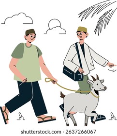 Carrying Goat for Qurban illustration for web app infographic etc