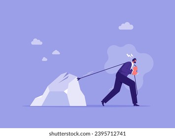 Carrying heavy burden. businessman loaded with problems and duties, overwhelmed male with difficulties and troubles, pressure of difficulties and hardships concept