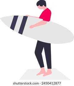 was carrying his wave surfboard. Vector illustrations