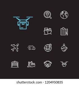 Carrying icons set. Distribution and carrying icons with delivery ship, delivery airplane and warehouse. Set of yacht for web app logo UI design.