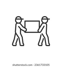 Carrying a load, linear icon. The movers carry the load in two persons. Line with editable stroke