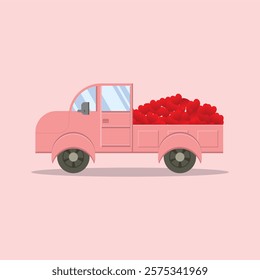 Carrying Love: A Car Loaded with Hearts, Delivering Love: Car Loaded with Red Hearts, Romantic Cargo: A Car Transporting Pure Affection. 