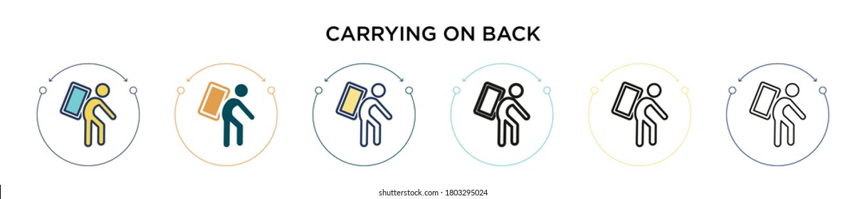 Carrying on back icon in filled, thin line, outline and stroke style. Vector illustration of two colored and black carrying on back vector icons designs can be used for mobile, ui, web