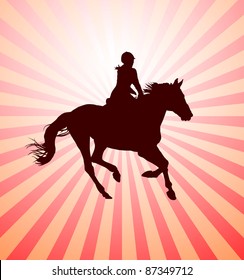 Carrying out horse with horsewoman vector