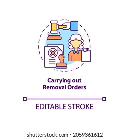 Carrying Out Removal Orders Concept Icon. Courthouse Case Hearing On Migration. Deportation Procedure Abstract Idea Thin Line Illustration. Vector Isolated Outline Color Drawing. Editable Stroke