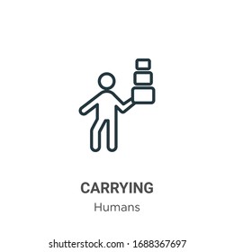 Carrying outline vector icon. Thin line black carrying icon, flat vector simple element illustration from editable humans concept isolated stroke on white background